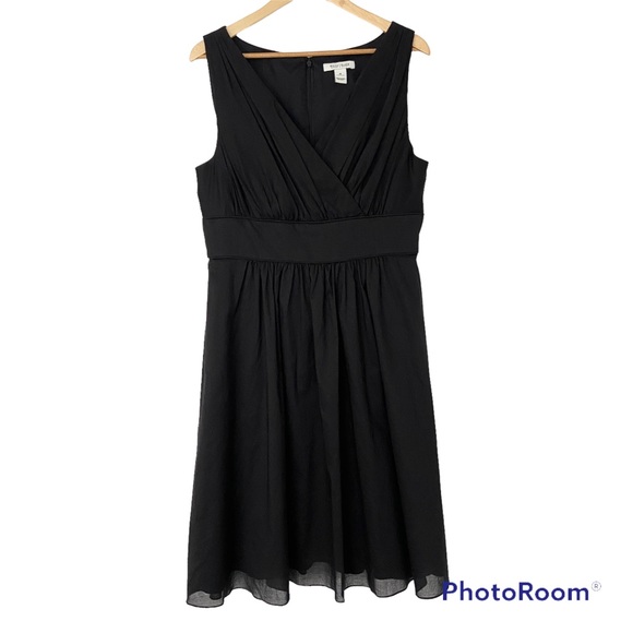 White House Black Market Dresses & Skirts - WHITE HOUSE BLACK MARKET BLACK SURPLICE/WRAP STYLE 100% COTTON MIDI DRESS, 14